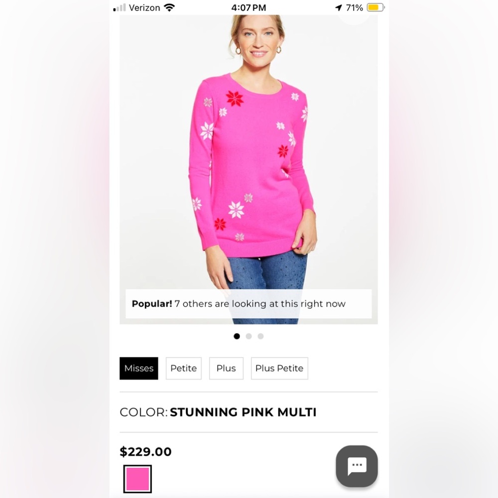 Talbots Pure Cashmere Pink Snowflake Pullover Sweater Size Extra Large NWT
